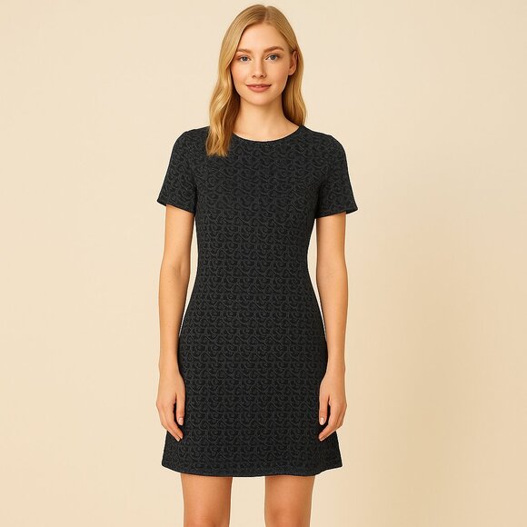 Ann Taylor LOFT Black And Gray Knit Dress Size 10 Scalloped Print - Picture 1 of 9